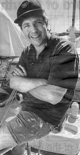 A very nice black and white picture of Philip on his boat, all down and dirty. I like it!